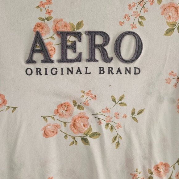 Aeropostale Classic Short Sleeve Peach Floral Large Graphic Shirt - Picture 4 of 8